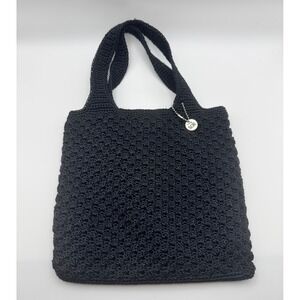 Vintage‎ Y2K The Sak Black Crochet Tote Bag Handbag With Hang Charm
